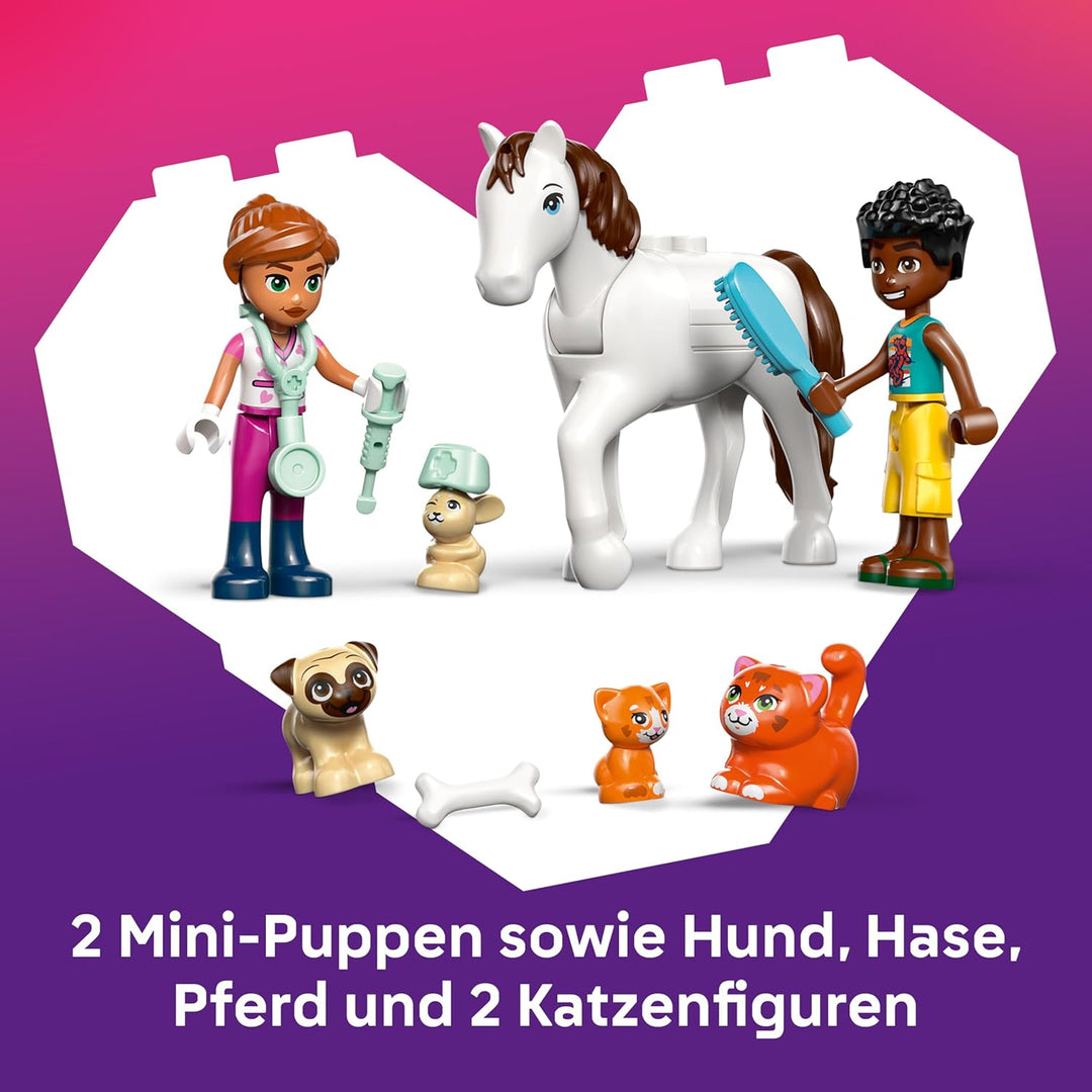 LEGO Friends Tierklinik - Lernspielzeug mit Pferdestall, 2 Mini Puppen, Hund-, Kaninchen- & Katzenfi