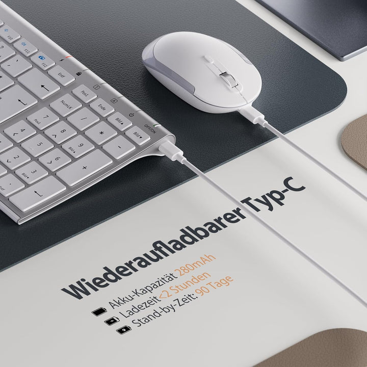 iClever Kabellos Tastatur Maus Set, Wiederaufladbare Kabellose Tastatur und Maus, QWERTZ Layout (Deu