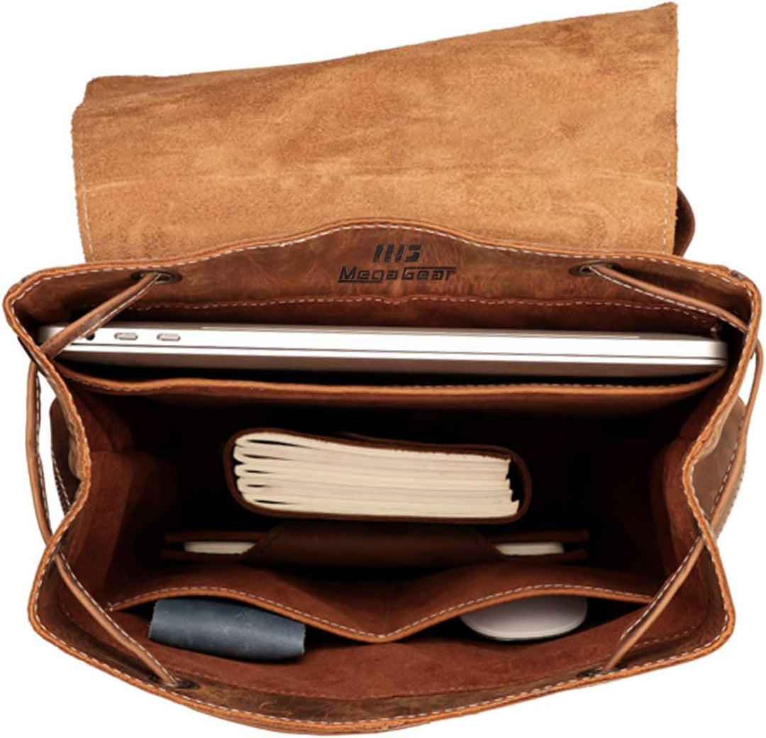 MegaGear Valley Echter Leder Rucksack Braun, Braun