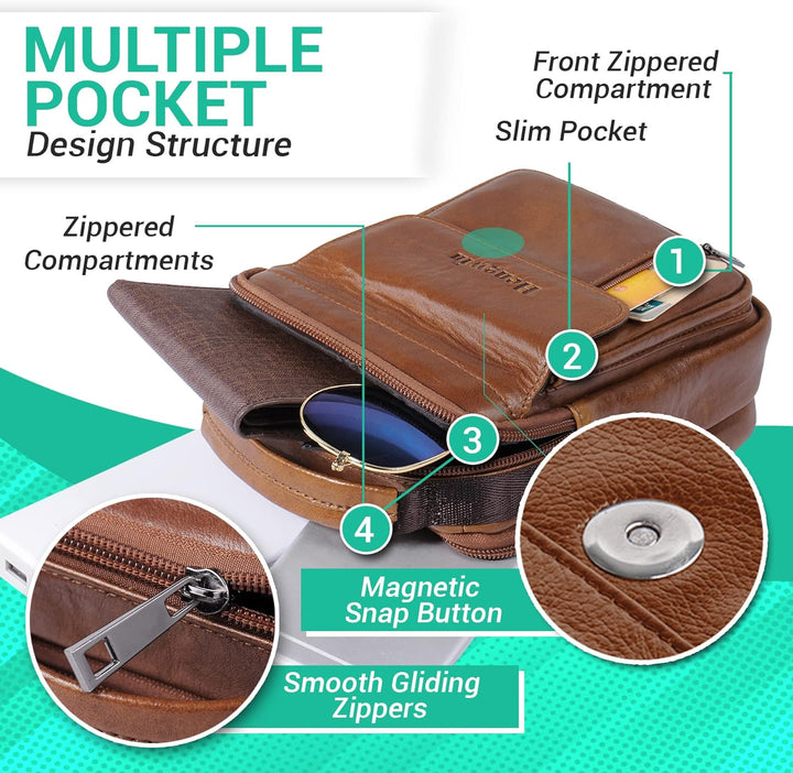 hengwin Leder Schultertaschen Herren, Kleine Umhängetasche Männer Business-Tasche Messenger Bag Hand
