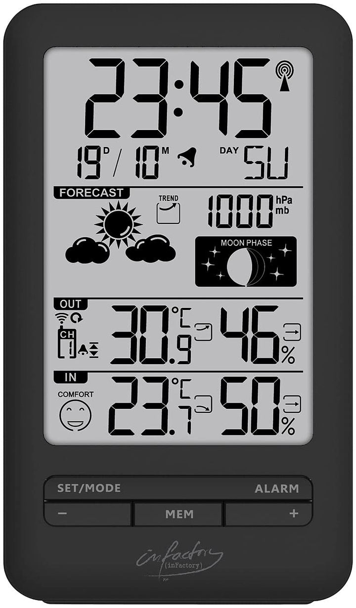 infactory Digitale Wetterstation: Funk-Wetterstation mit Aussensensor, Prognose, Luftdruck und Mondp