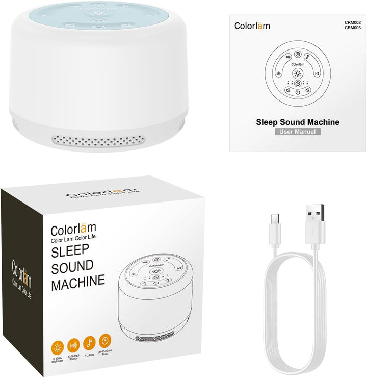 White Noise Machine Baby Einschlafhilfe und Spieluhr mit 20 Klängen, drahtlose Verbindung, Weisses R
