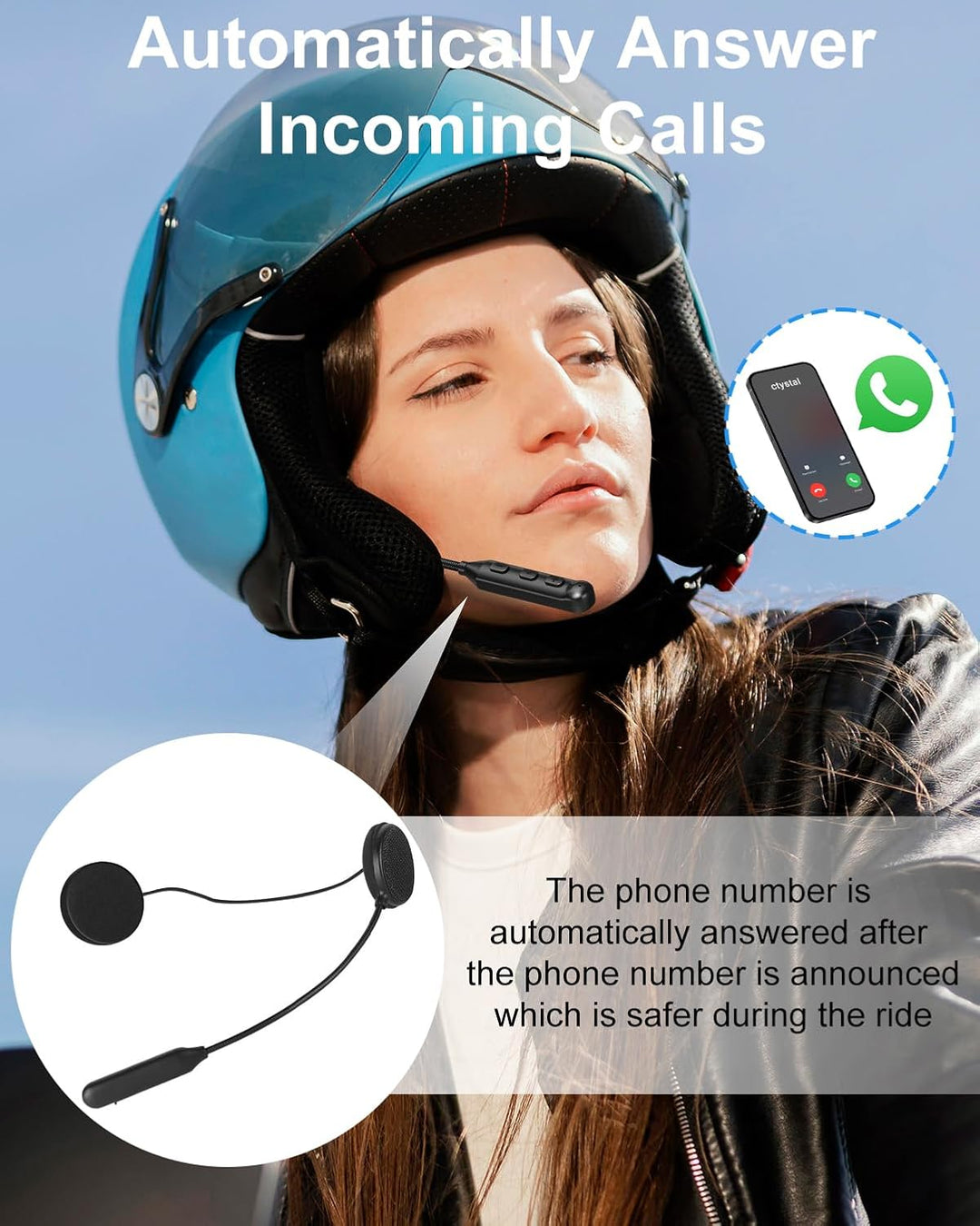 Bluetooth-Headset für Motorradhelm, Bluetooth-Kopfhörer mit 16 Std. Akkulaufzeit, Freisprecheinricht