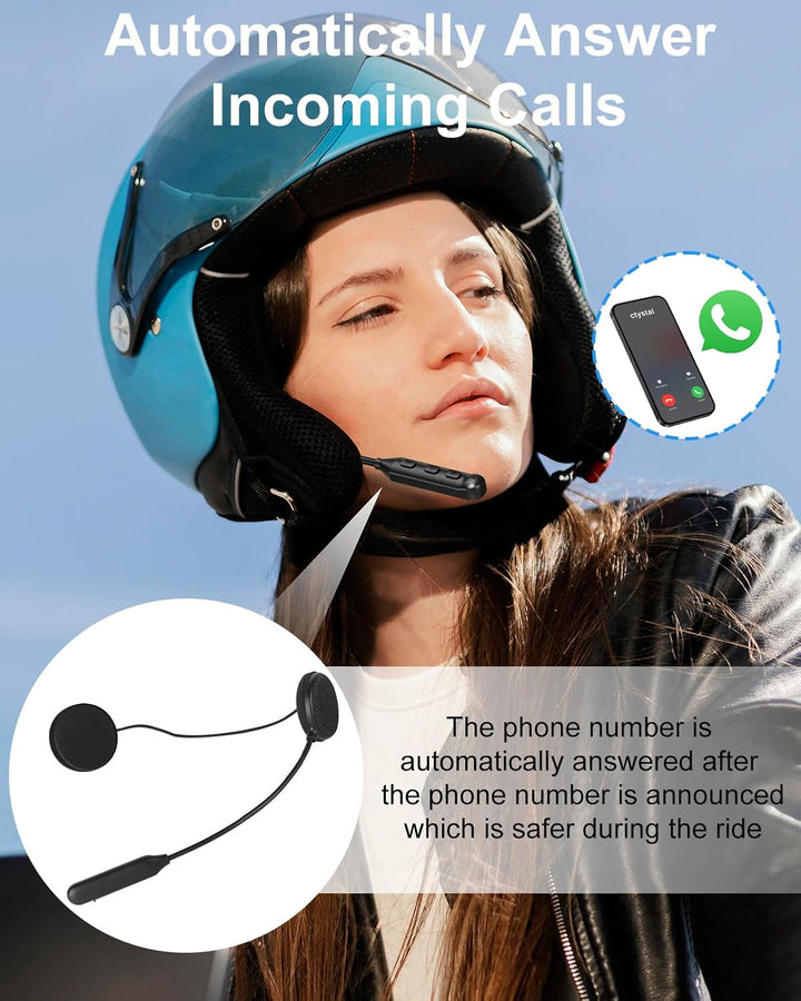 Bluetooth-Headset für Motorradhelm, Bluetooth-Kopfhörer mit 16 Std. Akkulaufzeit, Freisprecheinricht