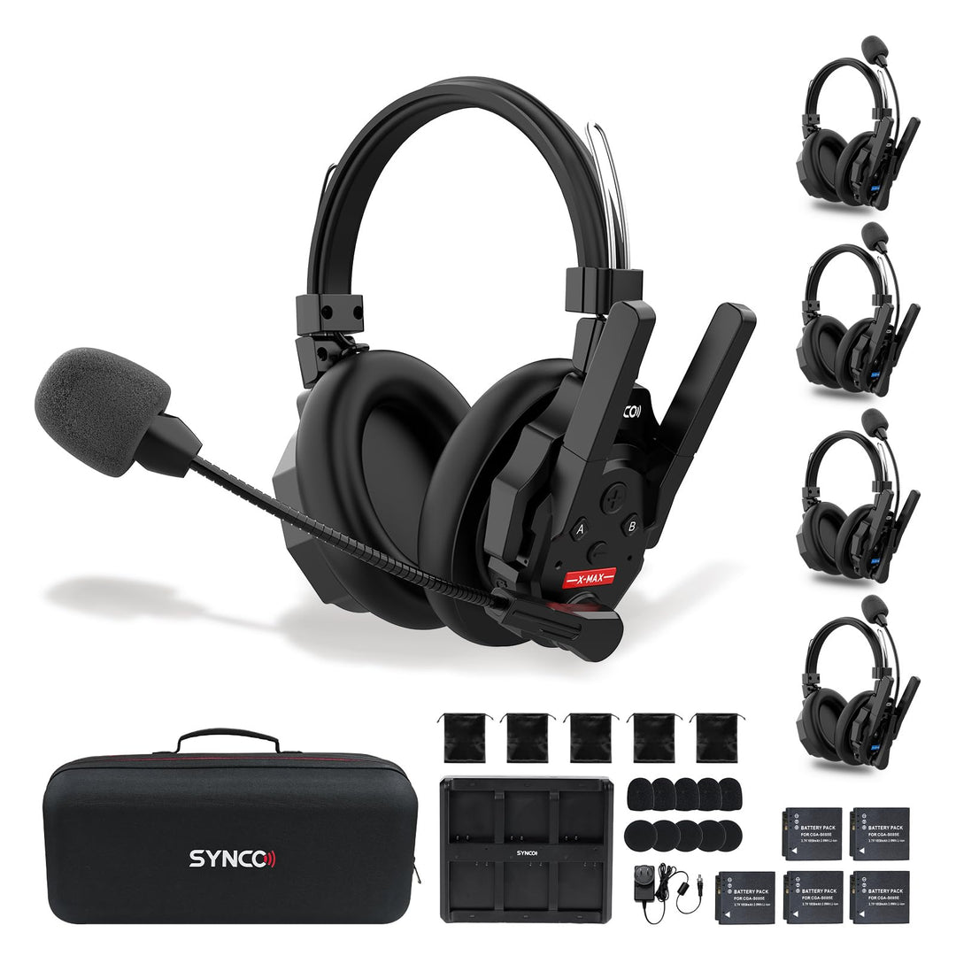 SYNCO XTALK XMax5 Wireless Intercom Headset, Zwei-Ohr Headset 500m Reichweite 24h Akku für Event TV
