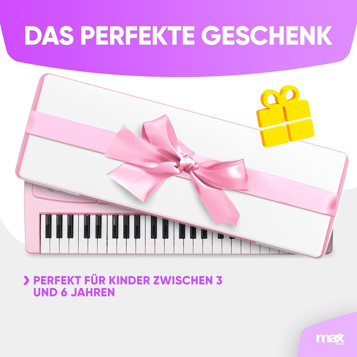 MAX KD49P - Kinder Keyboard mit 49 Tasten mit Mikrofon, 16 Klangarten, 8 Rhythmen & Sounds, Kinderkl