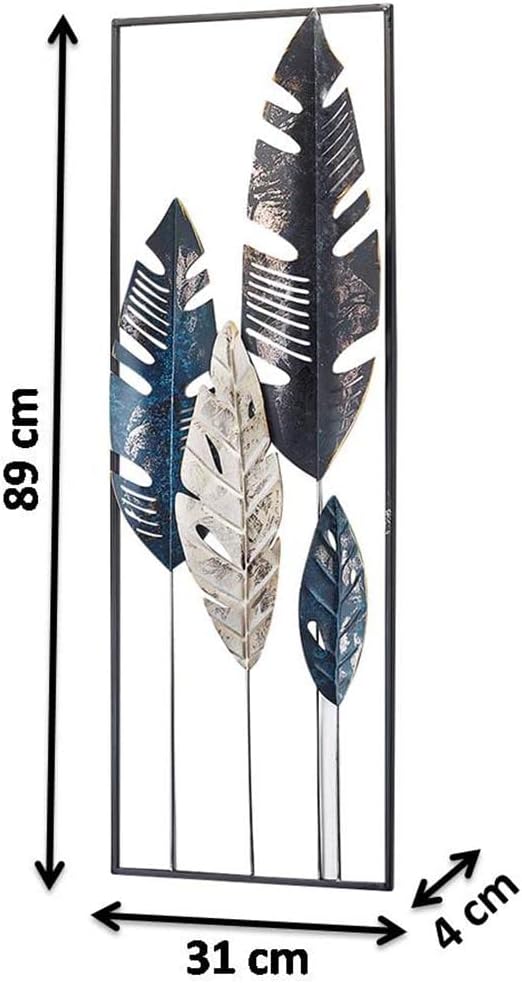 Kobolo Wandbild Wanddeko Metallbild - LEAFS - Metall - 31x89 cm - anthrazit