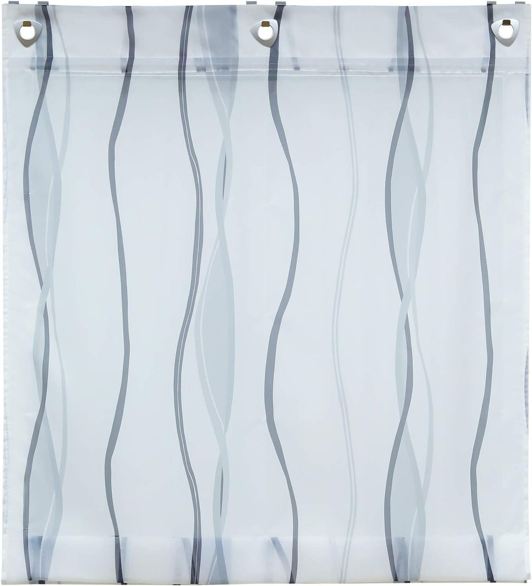HongYa Raffrollo mit Wellen Druck Transparenter Voile Raffgardine Vorhang mit Hakenösen H/B 140/80 c