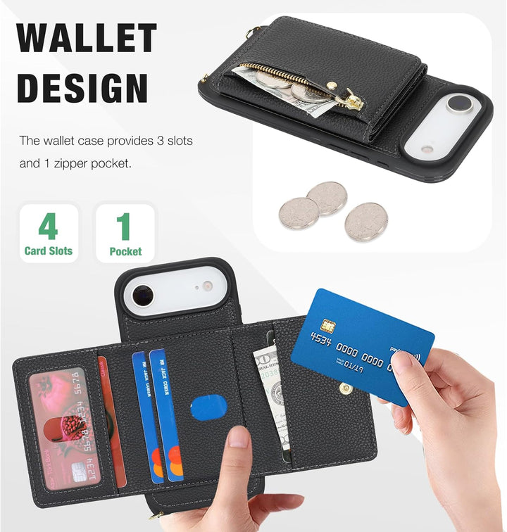 ELTEKER Handyhülle für iPhone Air Hülle mit Band, Kartenfach Reissverschluss Geldbörse, Handy-Umhäng
