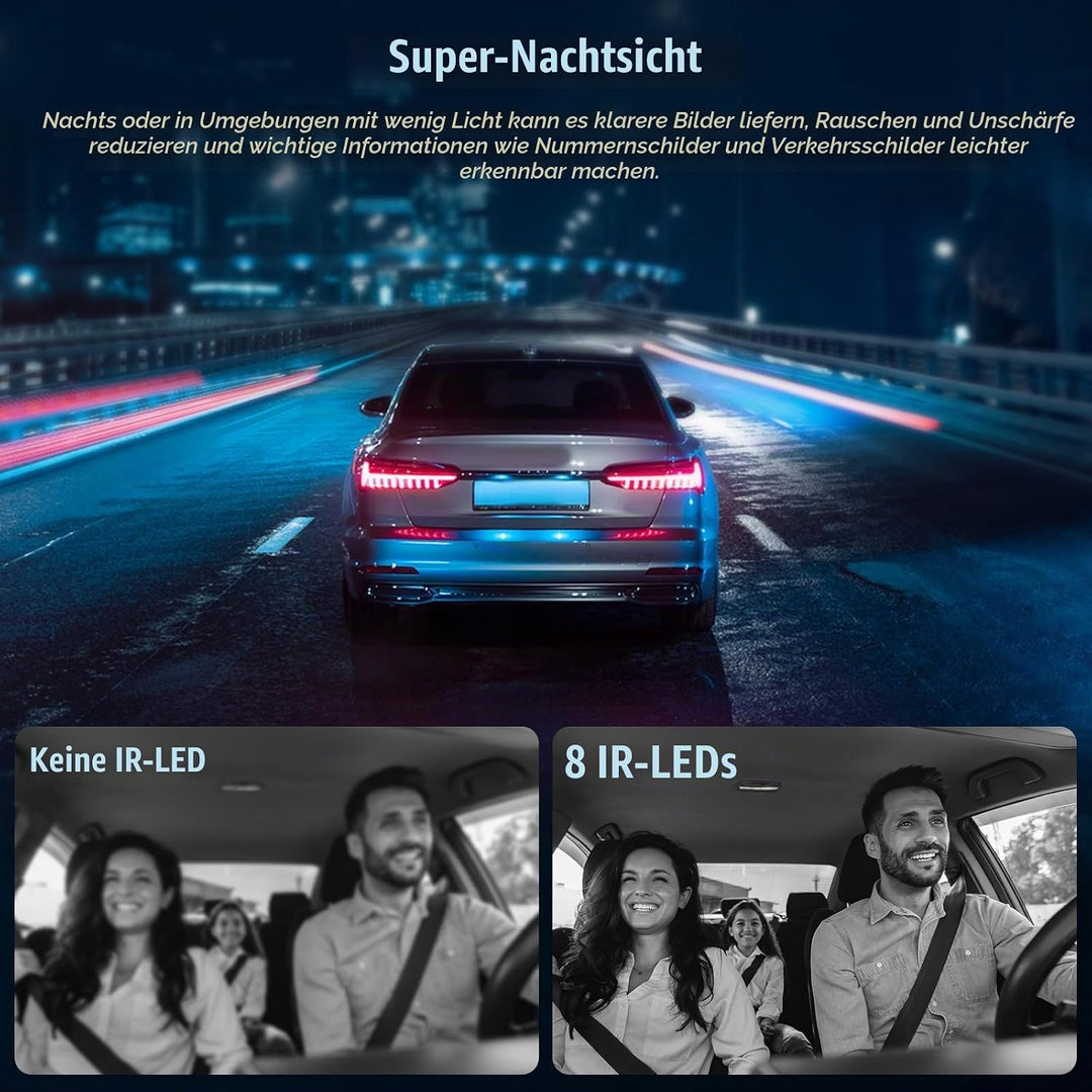 4 Kanal Dashcam Auto, 360 Grad Dash Cam FHD 1080P Vorne Hinten Innen Links und Rechts, Autocamera mi