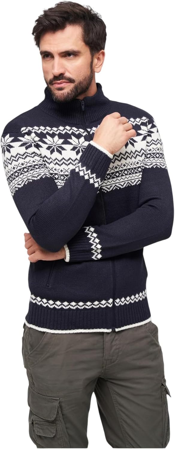 Brandit Herren Cardigan Norweger Strickjacke, Blau