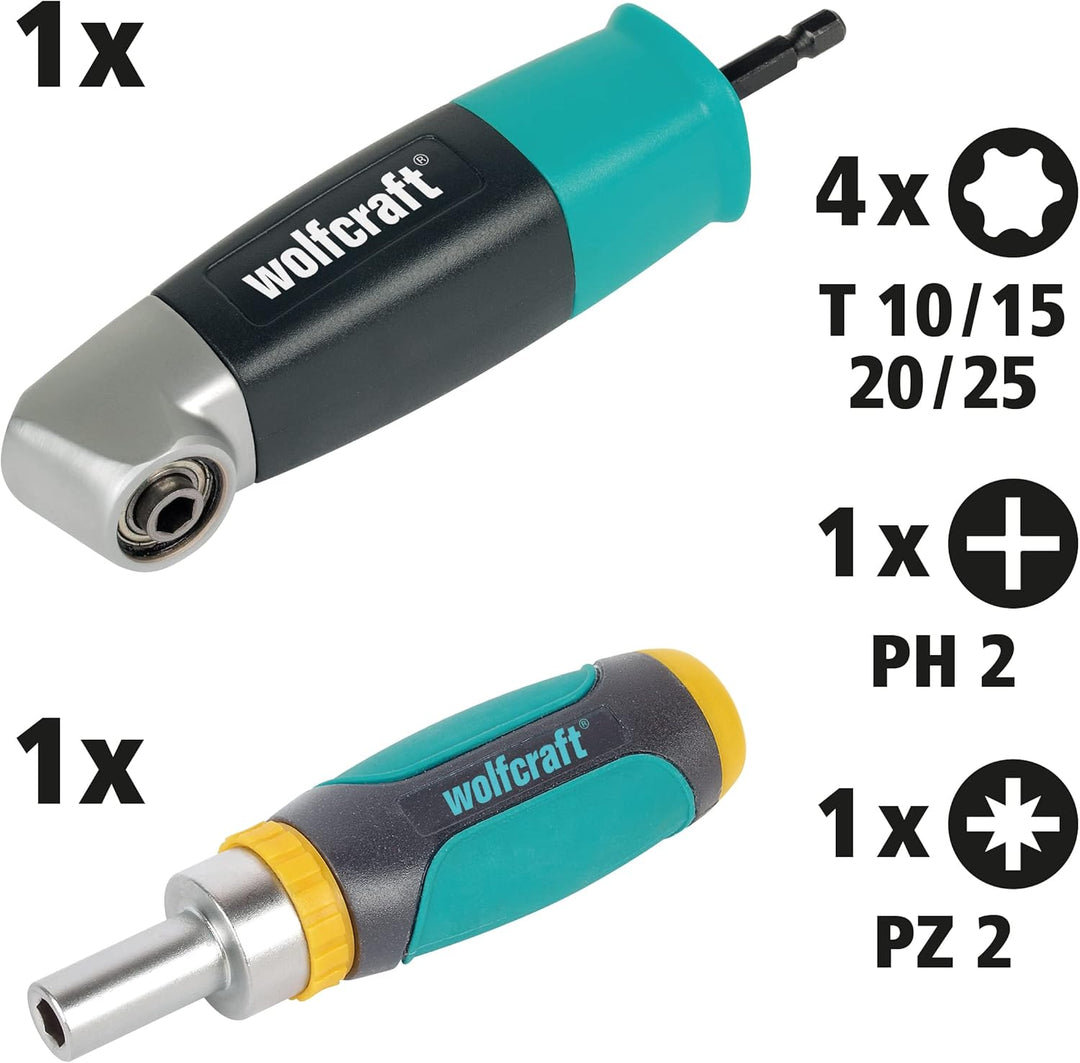 wolfcraft Schubladen-Schrauber-Set, 8-tlg. I 1001000 I Set zum Bohren und Schrauben an schwer zugäng