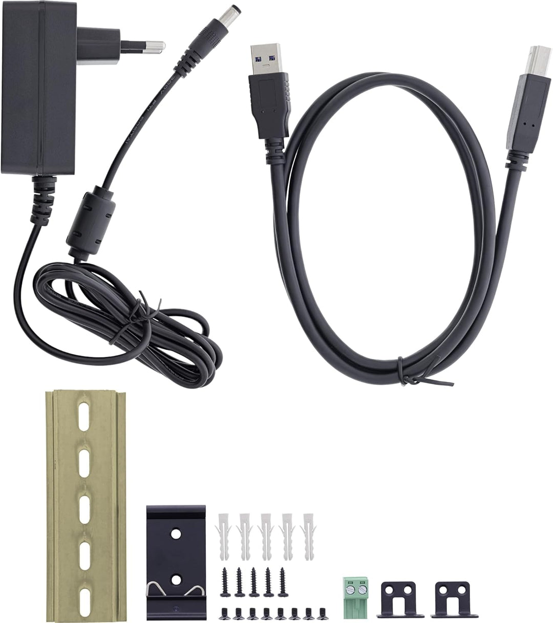 Inline USB 3.2 Gen.1 Industrie-Hub mit 4 Ports, Aluminiumgehäuse, DIN-Schienen-Montage, aktiver USB-