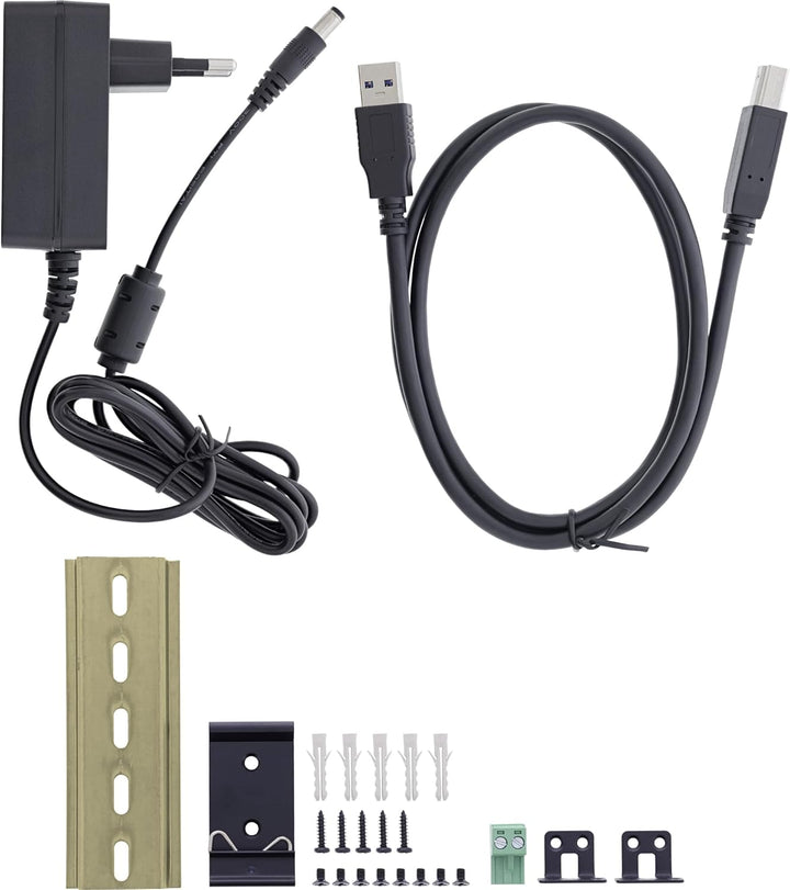 Inline USB 3.2 Gen.1 Industrie-Hub mit 4 Ports, Aluminiumgehäuse, DIN-Schienen-Montage, aktiver USB-