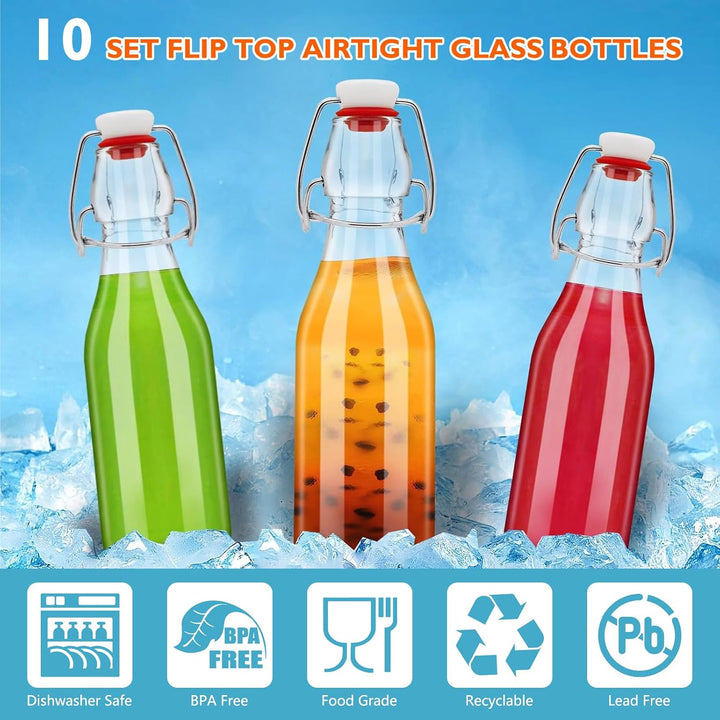 Glasflaschen 250ml mit Bügelverschluss, 10 Stück Glasflaschen zum Befüllen, Kleine Flaschen Zum Befü