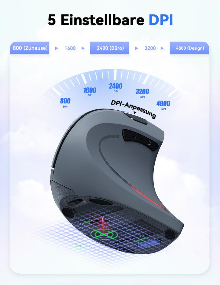 TECKNET Wireless Vertikale Ergonomische Maus, 4800 DPI 5 Tasten Kabellose Optische Maus, 2.4G USB Ve