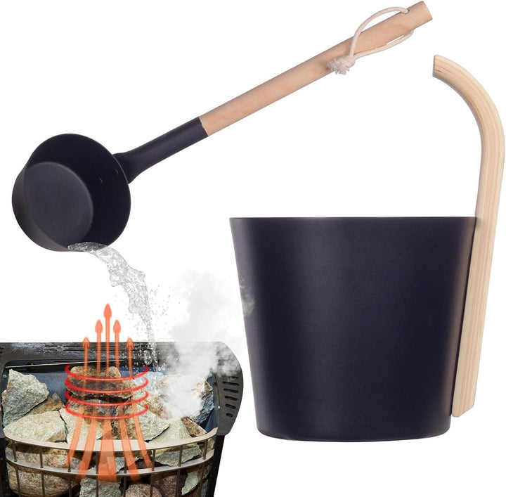 Sauna Eimer, Saunakübel Set, 7L Aluminium Saunakübel Saunakelle Mit Langem Griff Löffel, Sauna Set M