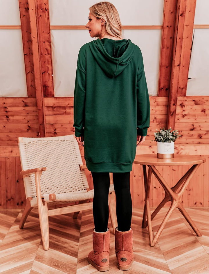 Migcaput Damen Hoodie Langarm Sweatshirts mit Kapuze Kapuzenpullover Lang Kleid Sweatkleid Casual Mi