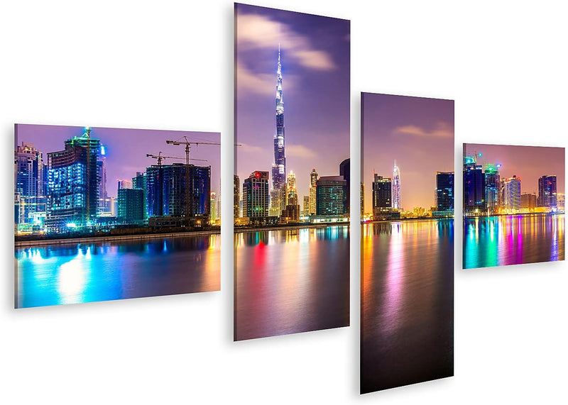 Bild auf Leinwand Dubai Skyline In Der Abenddämmerung UAE Wandbild Poster Kunstdruck Bilder Format: