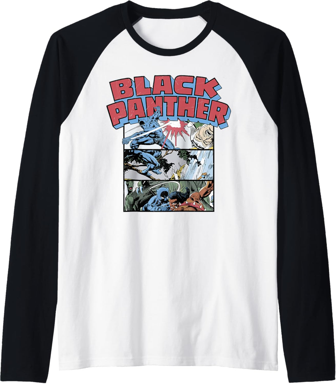 Marvel Black Panther Retro Comic Stacked Panel Art Raglan