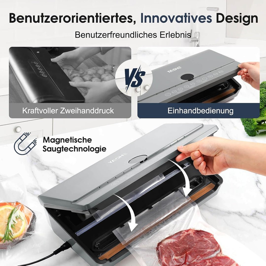 YASHE 80KPA Vakuumiergerät mit Magnetischem Deckel, 10-in-1 Vakuumierer mit Doppelte Schweissnaht un