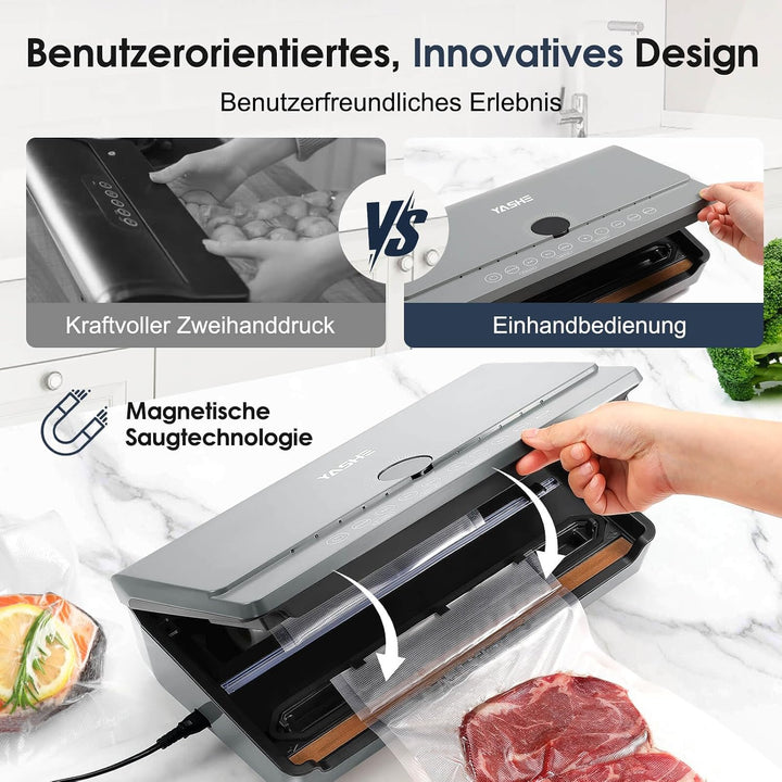 YASHE 80KPA Vakuumiergerät mit Magnetischem Deckel, 10-in-1 Vakuumierer mit Doppelte Schweissnaht un