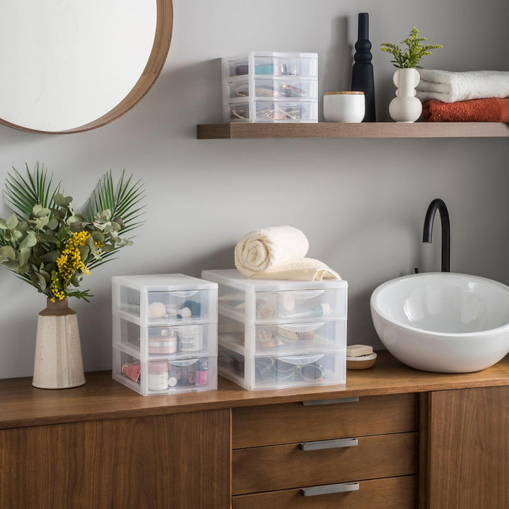 SUNDIS Orgamix, schubladenbox aus Kunststoff, 3 transparente Schubladen im Format A5, Höhe 25,5 cm,