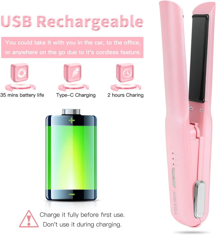Kabelloser Haarglätter und Lockenwickler 2 in 1, Mini Haarglätter Und Lockenstab mit USB-C Aufladung