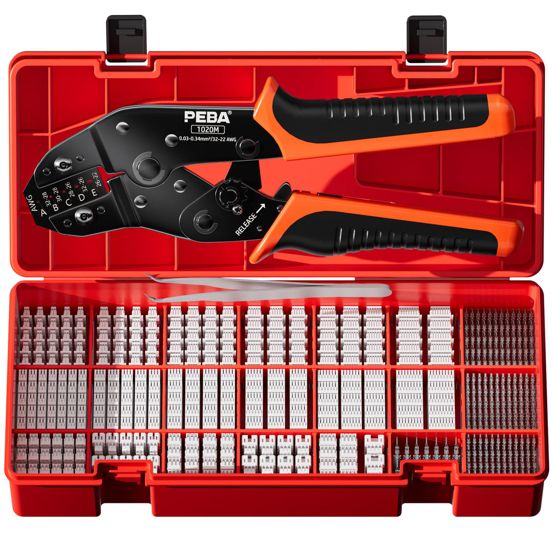 PEBA Crimpzange Set, 22 Stile JST-SH 1.0mm/GH 1.25mm/ZH 1.5mm Stecker Kit, Ratschen Crimper 0.03-0.3