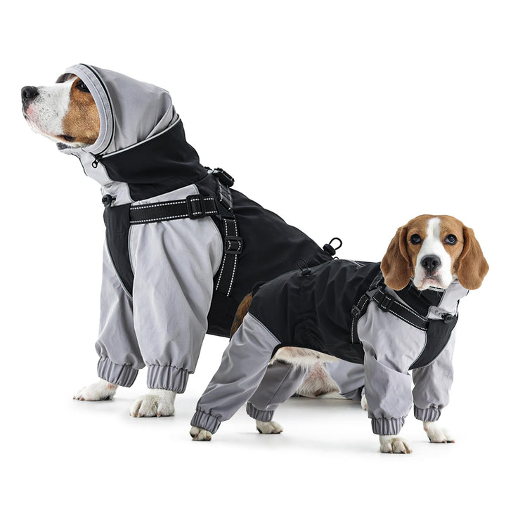 IECOii Hundemantel wasserdicht Winter Full-Body 4-Leg mit Kapuze,Reissverschluss und eingebautem Ges