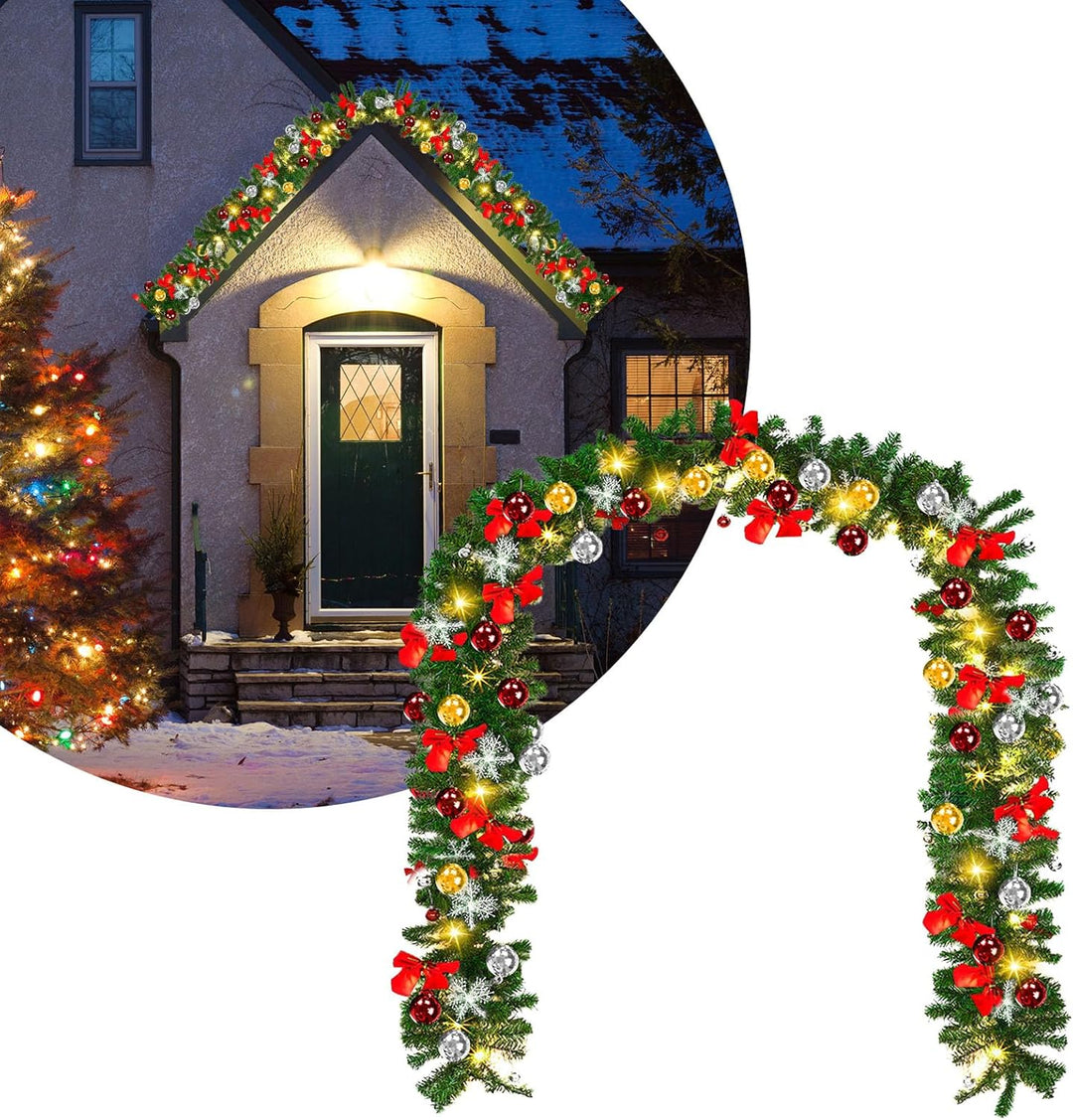 Gimisgu Weihnachtsgirlande Künstliche 5m Weihnachtsdeko mit Beleuchtung Warmweiss 8 Modus Tannengirl