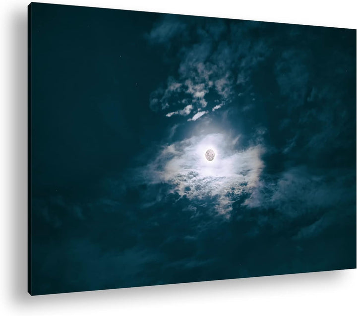deyoli Wolkenbedeckte Vollmondnacht Format: 80x60 als Leinwandbild, Motiv fertig gerahmt auf Echthol
