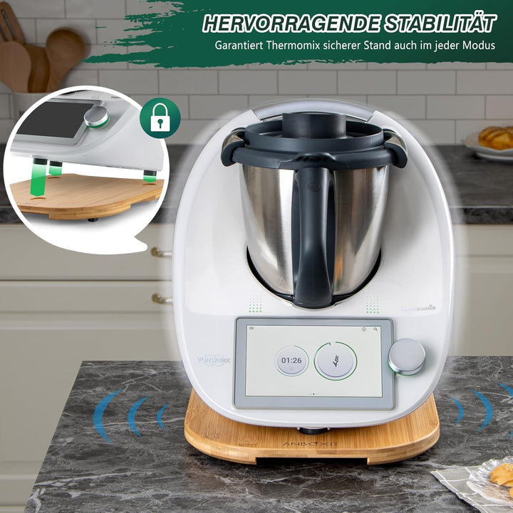 ANBOXIT Gleitbrett für Thermomix TM6/TM5, Brett für Thermomix mit Rollen, Leicht Gleitendes Bambus R