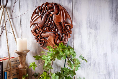 Windalf Celtic Wandbild Holzornament ACAR Ø 30 cm DREI keltische Drachen Wandrelief Handarbeit aus H
