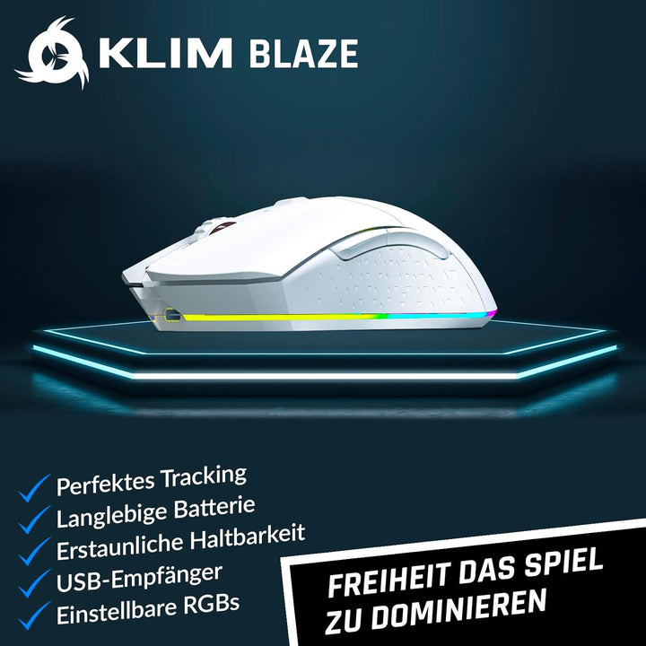 KLIM Blaze - Wiederaufladbare kabellose RGB Gaming Maus - NEU - Hochpräziser Sensor mit Langer Akkud