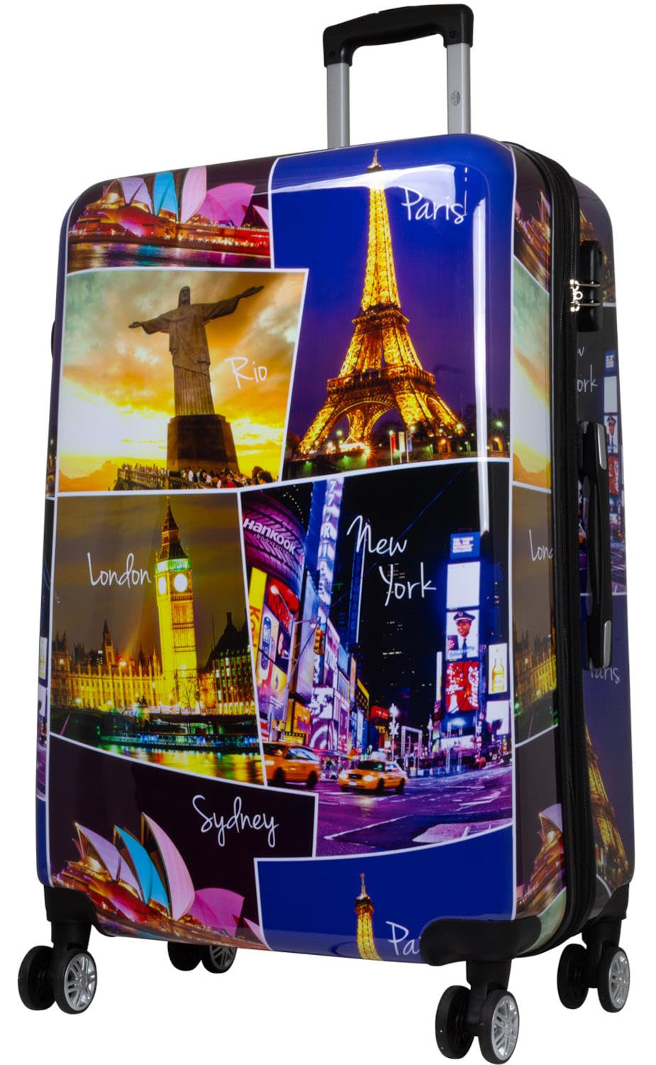 Hartschalen Koffer Trolley mit hochwertigem Motiv Print Five Cities mit Dehnfalte, Grösse XL