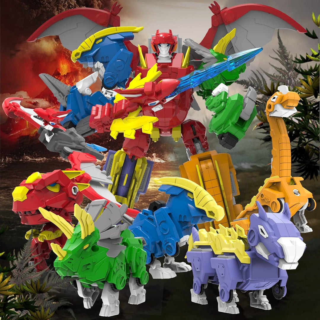 XUEXUE Dinosaur Deformation Toys, 6-in-1 Take Apart Action Figures Transform into Robot, Ideal for B