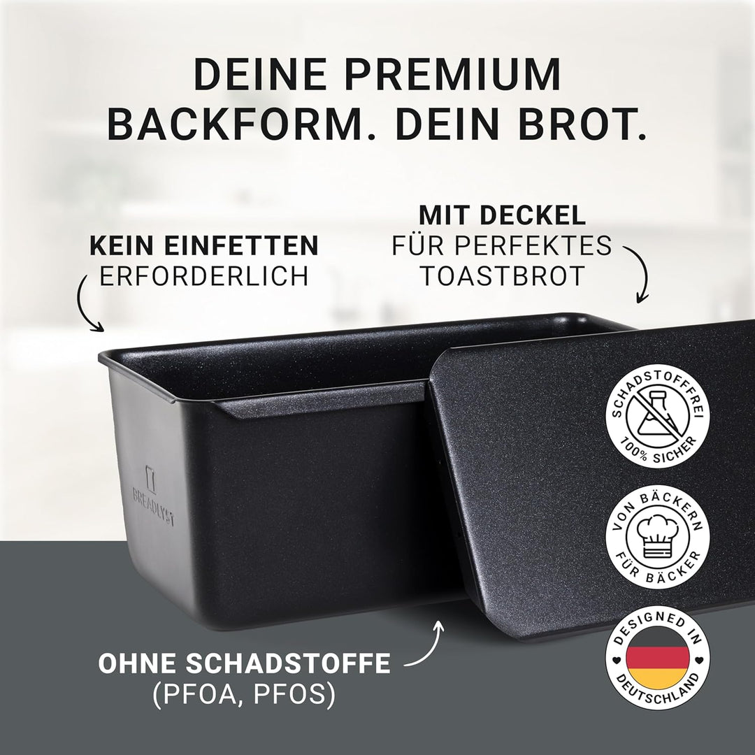 BREADLYST - Premium Brotbackform mit Deckel für Brot und Toastbrot - Backform Kastenform extra hoch,