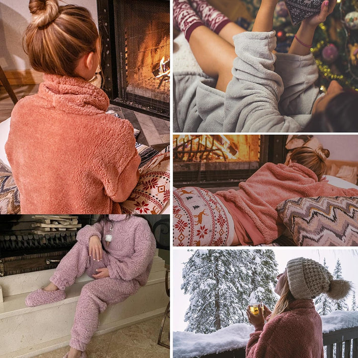 RITOSTA Schlafanzug Damen Winter Thermo Pyjama Lang Fleece Hausanzug Kuschelig Warm Pyjama Set Flaus