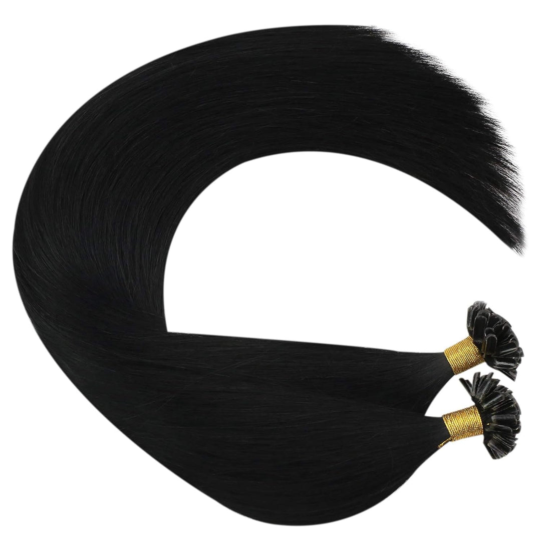 Ugeat 60cm Keratin Extensions Echthaar U Tip 1g/Strähnen Farbe 1B Naturliches Schwarz Bondings Echth