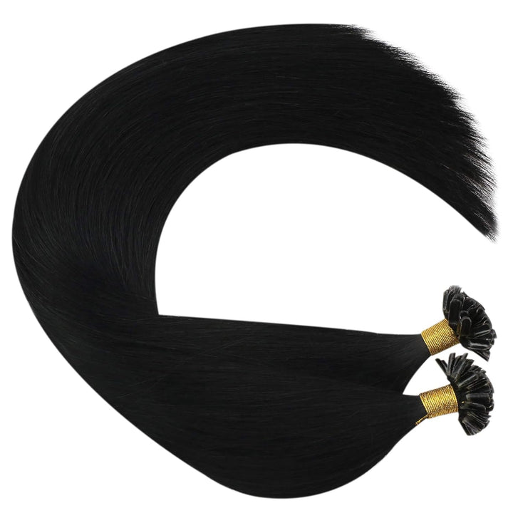 Ugeat 60cm Keratin Extensions Echthaar U Tip 1g/Strähnen Farbe 1B Naturliches Schwarz Bondings Echth