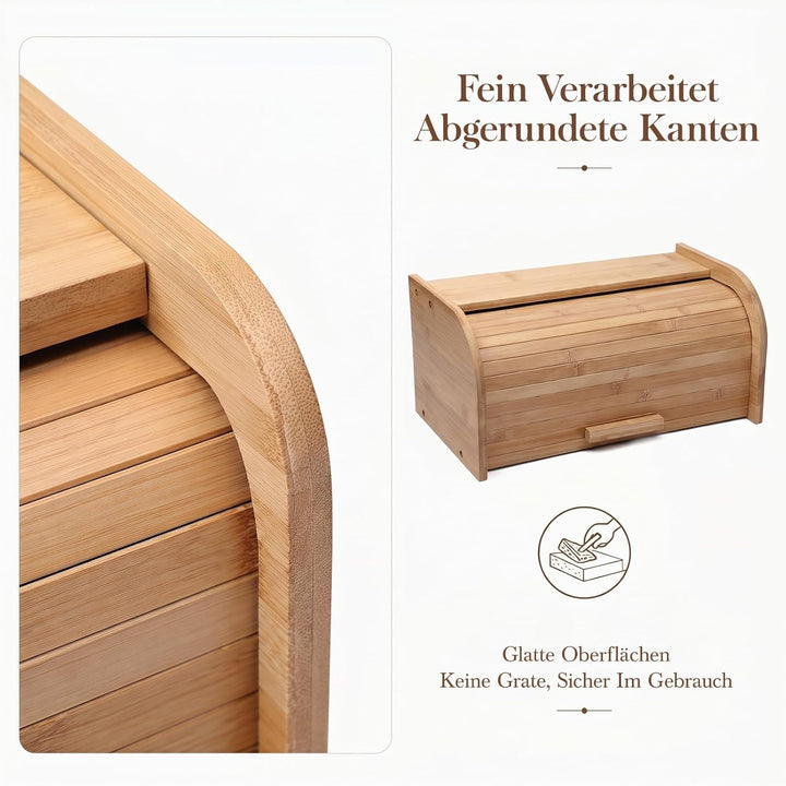 Grosser Brotkasten aus Naturholz, 41 x 27 x 13 cm – Traditioneller Brotkasten mit Rollverschluss – B