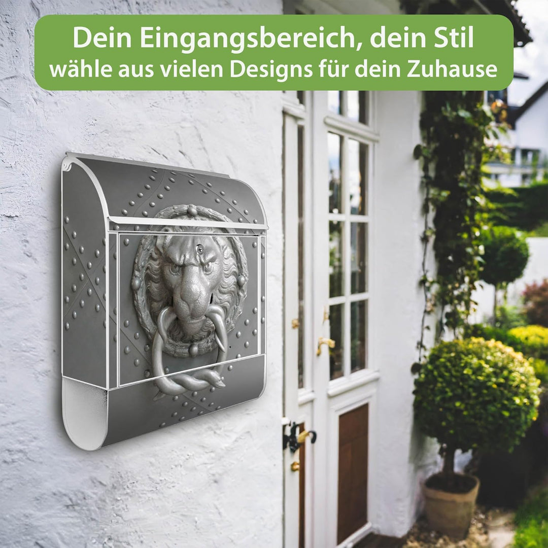 banjado® Design Briefkasten mit Motiv Eisentor 39x47x14cm &amp; 2 Schlüssel - Briefkasten Stahl weiss mi