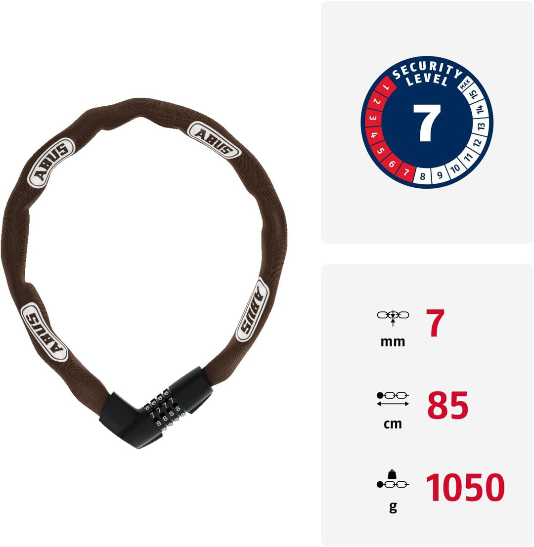 ABUS Kettenschloss Tresor 1385 – Zahlenschloss aus gehärtetem Stahl – 7 mm starke Vierkantkette – AB
