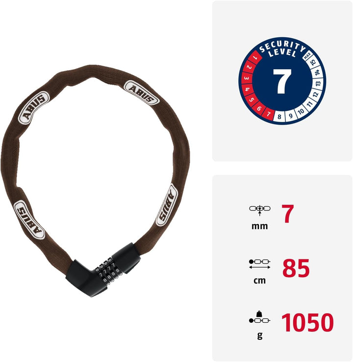 ABUS Kettenschloss Tresor 1385 – Zahlenschloss aus gehärtetem Stahl – 7 mm starke Vierkantkette – AB