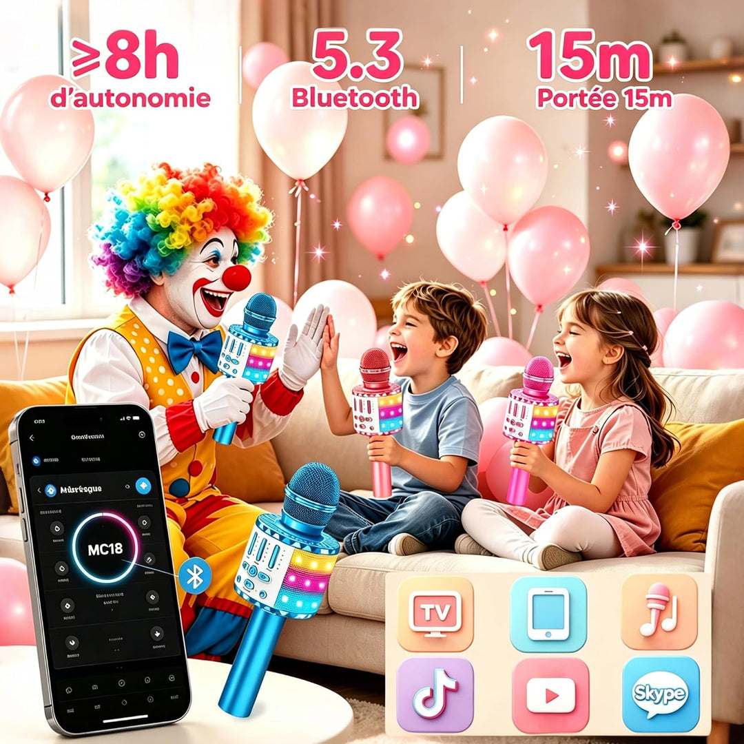 Karaoke Mikrofon, Drahtloses Bluetooth Mikrofon Kinder mit LED, Tragbares Karaoke Maschine zum Singe