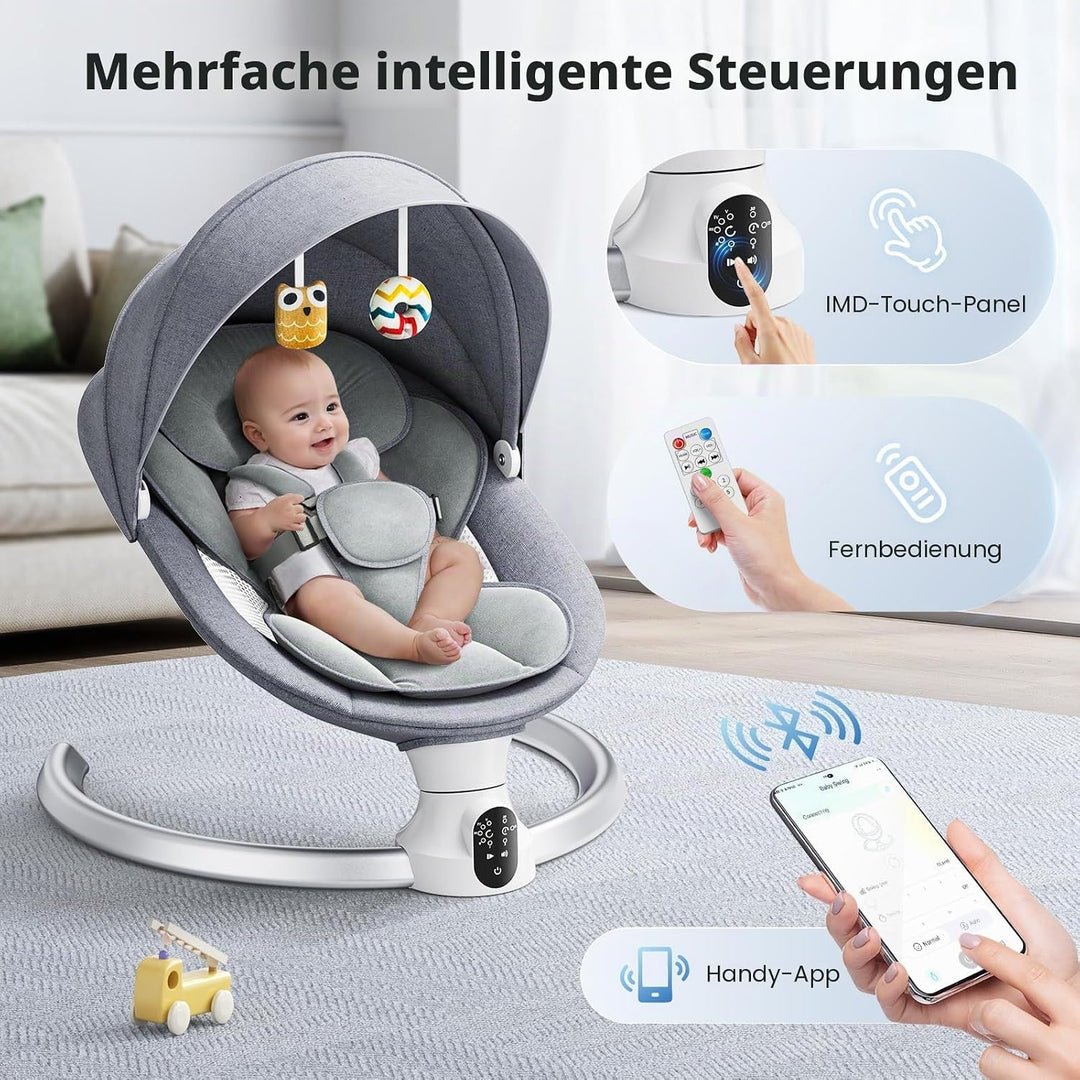 Elektrische Babywippe für Kleinkinder,Elektrische Babyschaukel mit 5 Punkt Sicherheitsgurt 5 Schauke