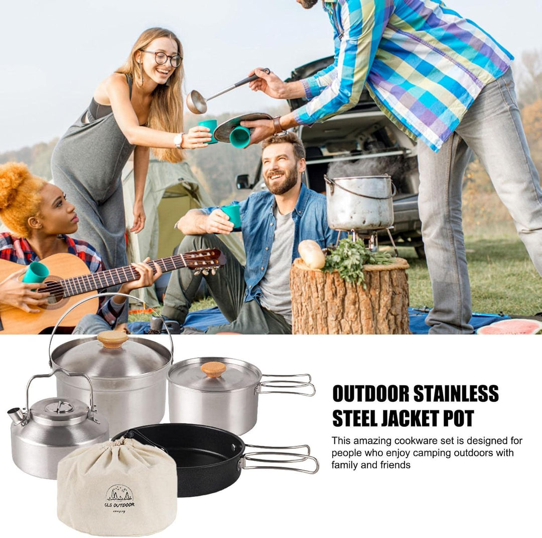Camping Kochtopf-Set 4-teilig Wandern Kochgeschirr Edelstahl Kochgeschirr für Camping, Wandern, Brat
