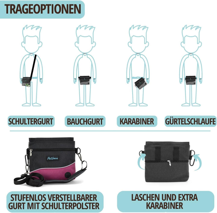 PetLove Leckerlibeutel für Hunde • Futterbeutel mit Magnetverschluss • Inklusive Kotbeutelspender &