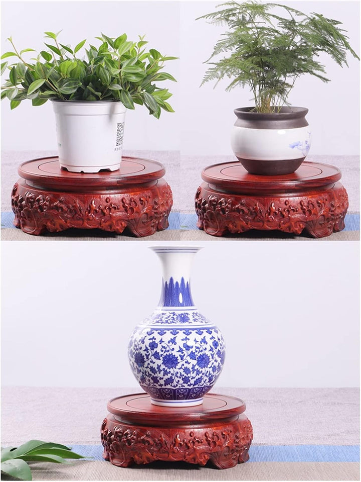 WENMENG2021 Bonsai Ständer Hölzerne Vase Base Carved Base Buddha Statue Stein Pflanze Display Stand